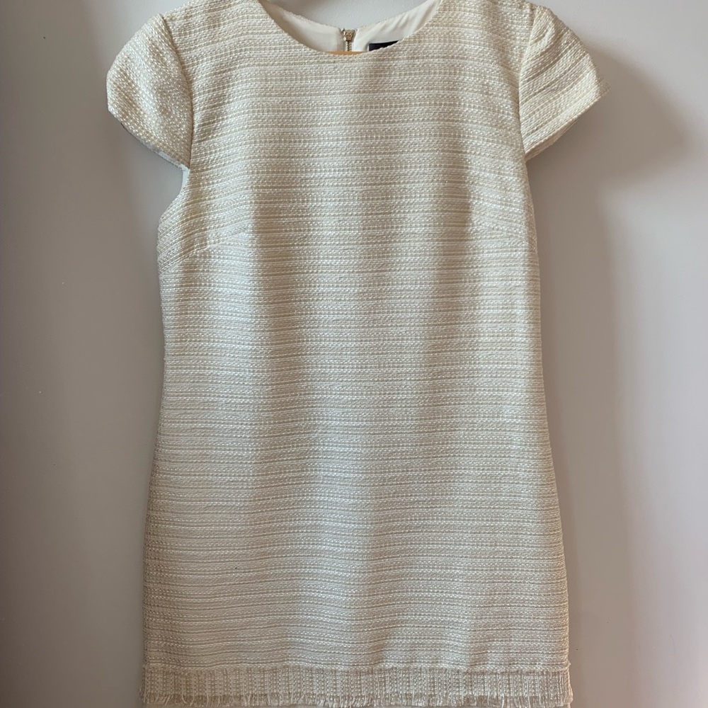 Vince Camuto White and Gold Tweed Dress